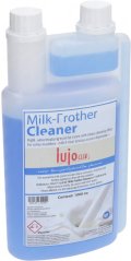 Blo Fläsch mat Botzprodukt Lujo fir de Mëllechschaimer (1 l) mat engem Duebelhals. Blo Fläsch mat Botzprodukt Lujo fir de Mëllechschaimer (1 l) mat engem Duebelhals.