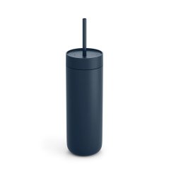 Termohrnček s slamkou na studené nápoje v modrej farbe. Termohrnček s slamkou na studené nápoje v modrej farbe.