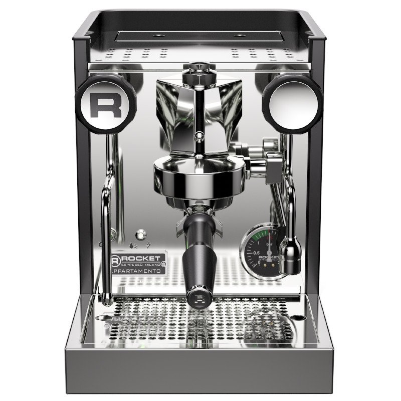 Espressor manual pentru acasă Rocket Espresso Appartamento TCA, văzut din față.