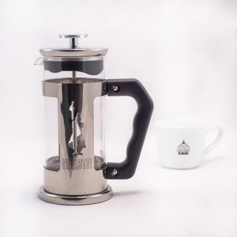 Bialetti Preziosa French press with a capacity of 350 ml and a convenient plunger for easy coffee preparation.