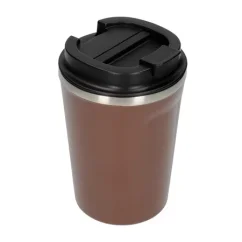 Brown Asobu Cafe Compact travel mug with a capacity of 380 ml, made of plastic, ideal for travel.