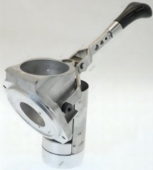 Aluminium-Tamperassemblée mat Hiewelmechanismus an engem ronnen Stutz fir d'Aklammen