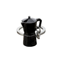 Un llavero negro en forma de cafetera moka es el regalo ideal para los amantes del café, que llevará la atmósfera del café a cualquier lugar.