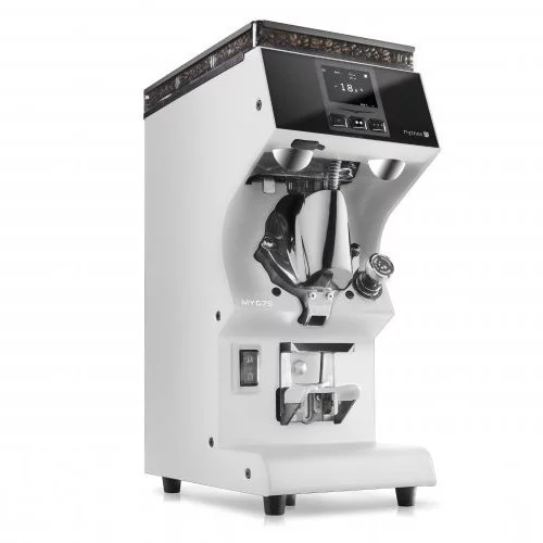 Espressový Kaffismille Victoria Arduino Mythos MYG85 am wäissen Design mat Timer-Stopwatch-Funktioun.