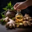 A 10 ml bottle of 100% natural ginger essential oil, suitable for vegans.