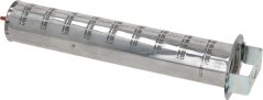 Verchromten Réieregasbrenner mat längsgeriichte duerchbrachte Schlëtzer an engem Metallhalter um Enn Verchromten Réieregasbrenner mat längsgeriichte duerchbrachte Schlëtzer an engem Metallhalter um Enn