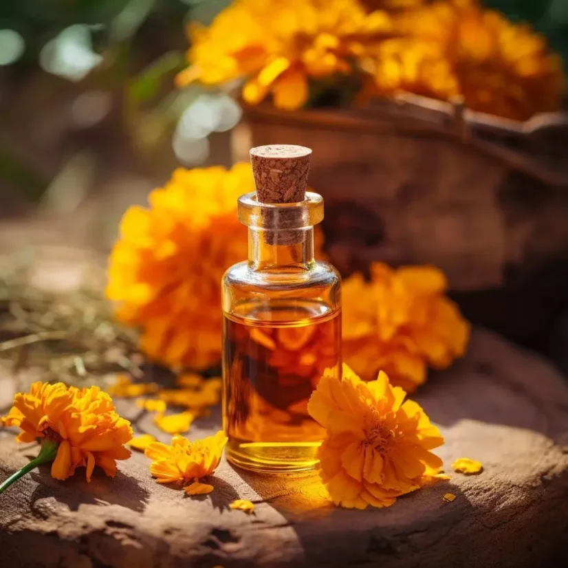 A glass bottle containing 10 ml of 100% natural essential oil Afrikán, designed for skincare.