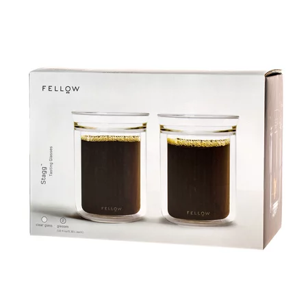 Set of two Fellow brand 300 ml glasses for filtered coffee, ideal for tasting quality coffee.