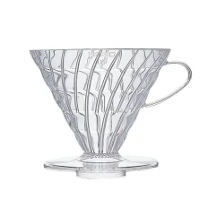 Plastic coffee dripper on a white background