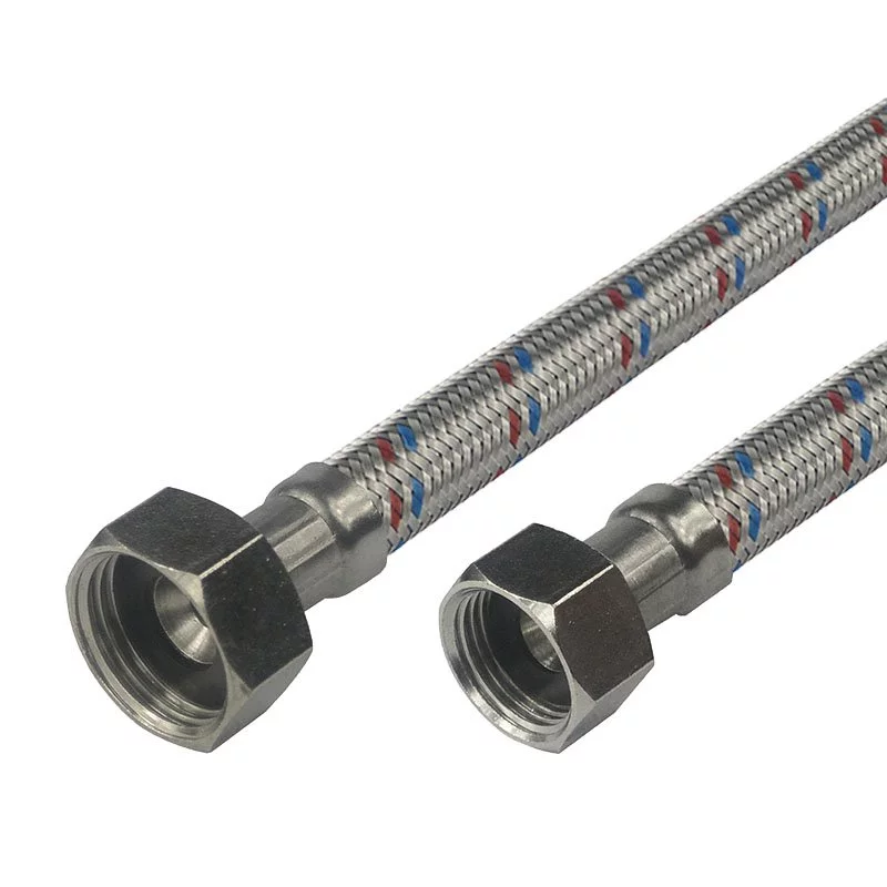 Pressure flexi hose on a white background, close-up view