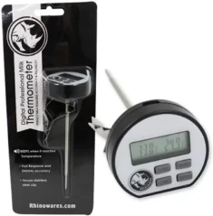 Digital termometer fra Rhinowares med en papkasse med farvet print