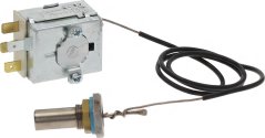 Behälterthermostat mat Metallkierper, roudem Signalknäppchen, Kapillar a Fillkolben mat faarwegem Rank Behälterthermostat mat Metallkierper, roudem Signalknäppchen, Kapillar a Fillkolben mat faarwegem Rank