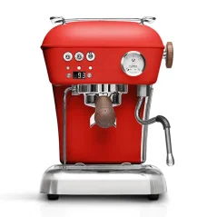 Červený pákový kávovar Ascaso Dream PID s nastavením teploty.