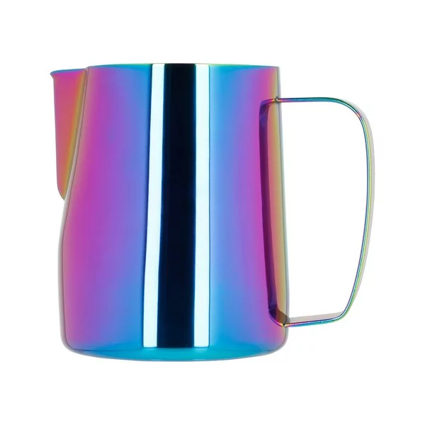 Milchkännchen Barista Space Rainbow mit einem Fassungsvermögen von 600 ml aus Edelstahl in bunten Farben.