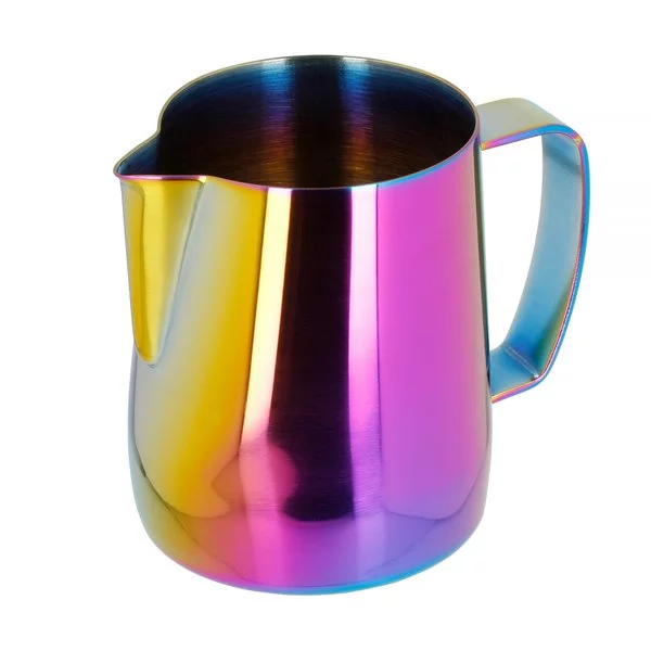 Pink chrome milk pitcher, Barista Space Rainbow, 350ml capacity.