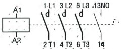 Schematesche Plang vum Schalter mat der Spull A1/A2 an dräi Ëffnerkontakter Schematesche Plang vum Schalter mat der Spull A1/A2 an dräi Ëffnerkontakter