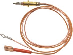 Thermoelement fir SMEG Kochplack 948650108, Messingsond mat engem laange Koffer-Kabel, engem Ouer an engem Faston-Uschloss.