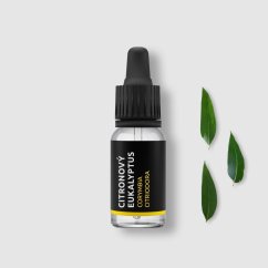Glasflaske med 10 ml 100% naturlig citroneukalyptus æterisk olie fra mærket Pěstík.