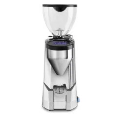 Front view of Rocket Espresso SUPER FAUSTO espresso grinder in chrome finish
