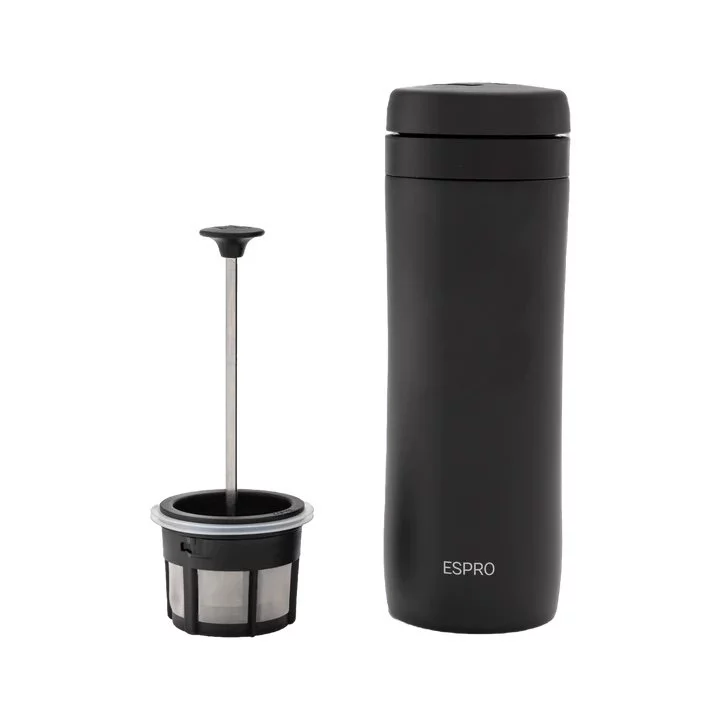 Presse-française de voyage et thermos en un. Couleur noire, 300 ml.