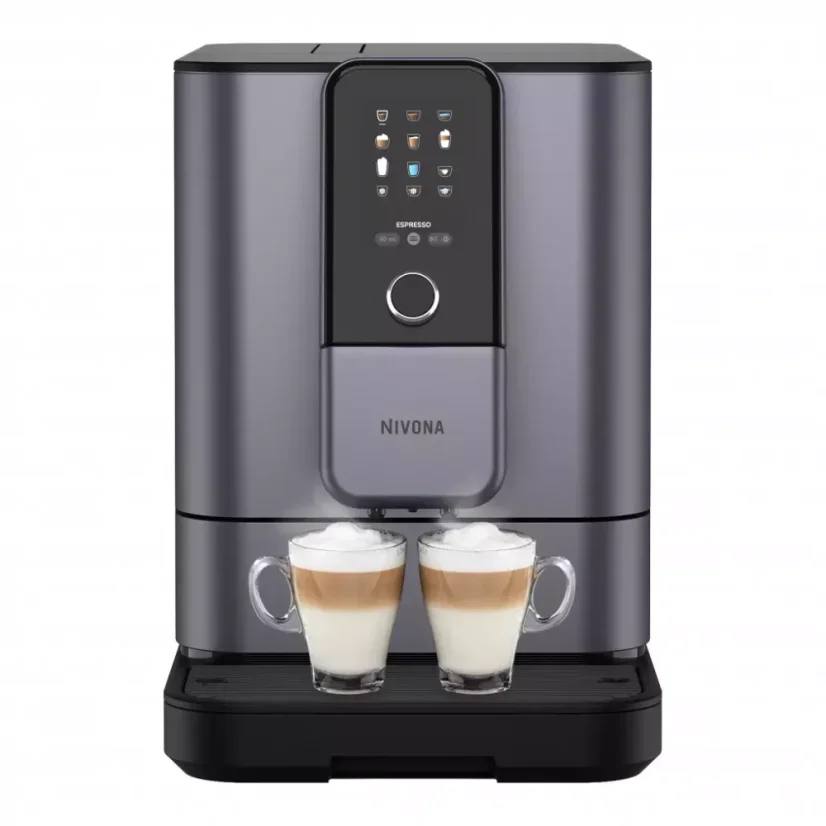 Automatický kávovar Nivona NIVO 8103 v matnej čiernej a titanovej farbe ponúka možnosť nastavenia množstva kávy pre dokonalú prípravu každého šálky.