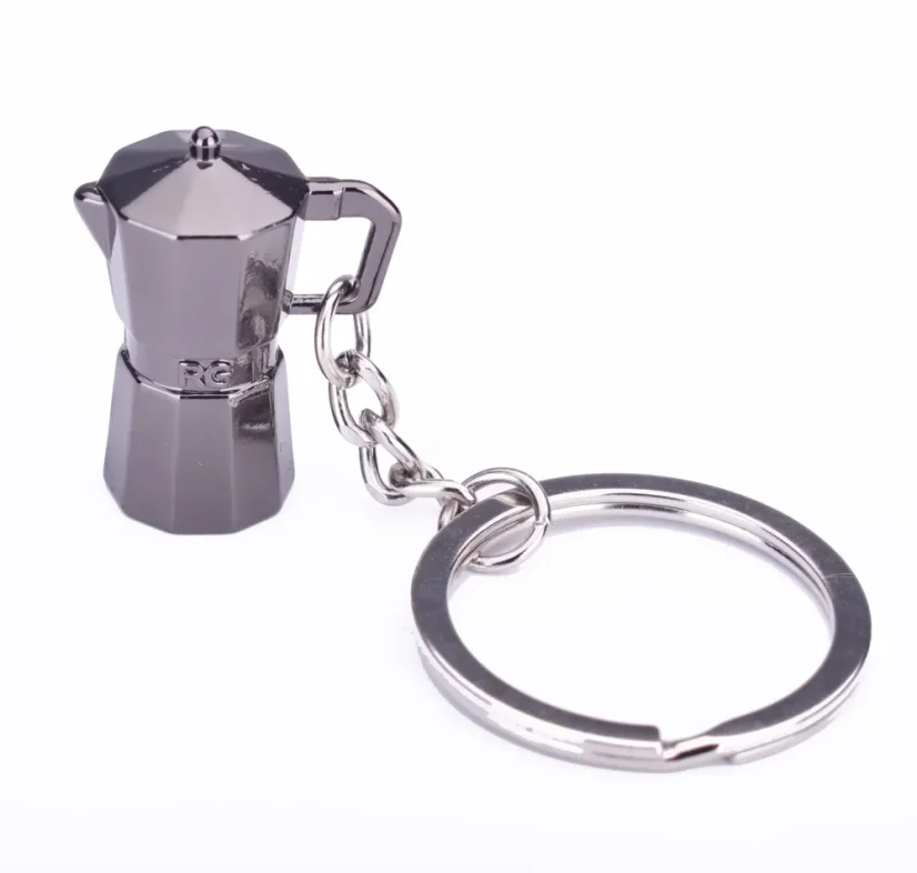 Keychain in the shape of a moka pot, an ideal gift for coffee lovers.