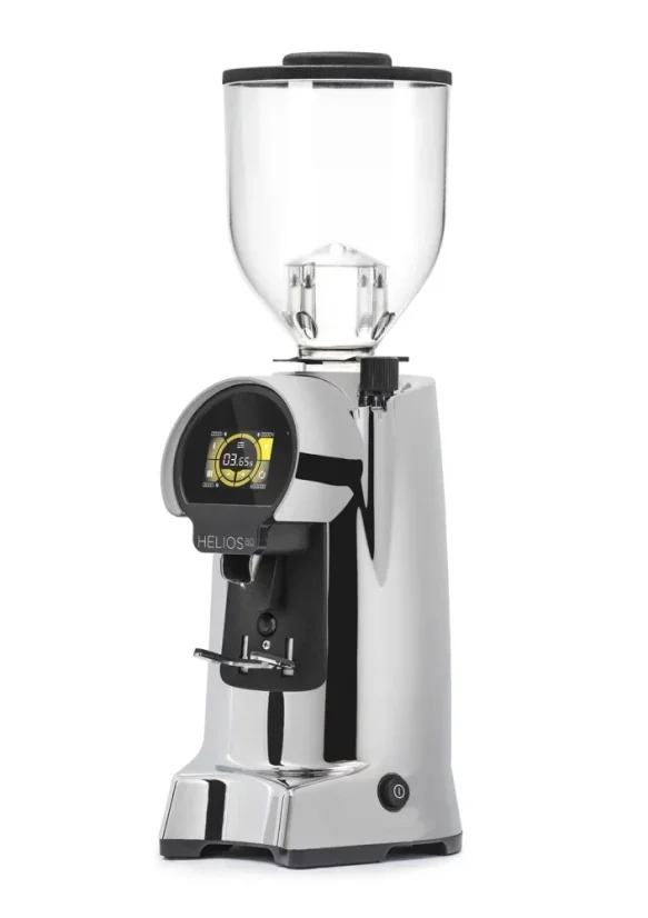 Molinillo de café eléctrico Eureka Helios 80 en acabado cromado.