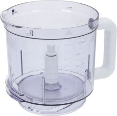 Drip Tray Braun Combimax 7322010204, kloer Plastik-Miessbehälter mat wäissem Grëff, Volumenmarkéierungen an engem Mëttelmatnehmer fir de Messer