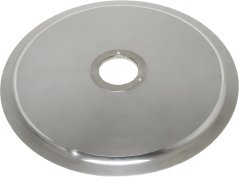 Ronnt Inox-Messer vum Schneidapparat mat gréisserem Duerchmiesser, engem zentrale Lach an enger glater poléierter Uewerfläch.