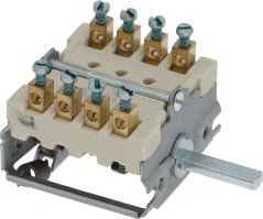 Dréischalter mat engem keramesche Kierper, Messing-Schraufklemmen an zwou Reien an enger Fieder bei der Well. Dréischalter mat engem keramesche Kierper, Messing-Schraufklemmen an zwou Reien an enger Fieder bei der Well.