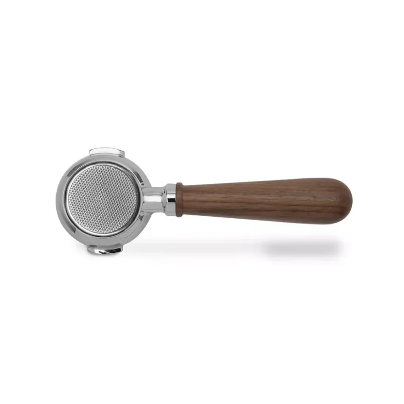 Le porte-filtre sans fond de couleur noix est fabriqué en acier inoxydable, idéal pour les baristas qui souhaitent une excellente extraction d'espresso.