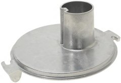 Ronn Aluminiumsdeckel mat engem héijen zentrale Stutzen a zwee Grëffer un de Säiten.