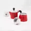 Zerlegte Moka-Kanne Bialetti Rainbow 3 in Rot.