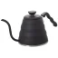 Black Hario Buono kettle with a goose neck, 1.2 liter capacity, made of plastic. Black Hario Buono kettle with a goose neck, 1.2 liter capacity, made of plastic.