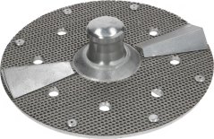 Schleifplack fir Kartoffelschieler Ø 310 mm, metallesch Scheif mat granuléierter Uewerfläch, engem zentrale Stëft an zwee Flillekskläpp. Schleifplack fir Kartoffelschieler Ø 310 mm, metallesch Scheif mat granuléierter Uewerfläch, engem zentrale Stëft an zwee Flillekskläpp.