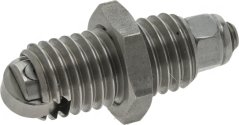 Metalldiertriegel a Schraufform mat sechseckegem Kapp an enger Rill. Metalldiertriegel a Schraufform mat sechseckegem Kapp an enger Rill.