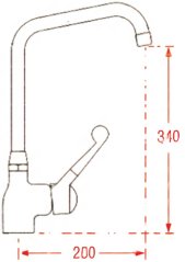 Technesche Plang vum Krunn mat enger Héicht vu 340 mm an enger Ausgussbreet vu 200 mm.