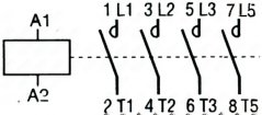 Schematesche Plang vum véierpolege Schalter mat der Spull A1/A2
