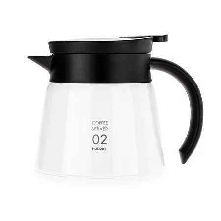 Balta nerūdijančio plieno termosinė puodelis Hario Insulated Server V60-02, 600 ml talpos, specialiai sukurtas kavos mėgėjams.