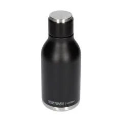 Schwaarz Stol Fläsch Asobu Urban Water Bottle mat engem Volume vun 460 ml, ideal fir ze reesen.