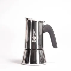 Moka pot argentée pour 4 tasses New Venus avec poignée noire