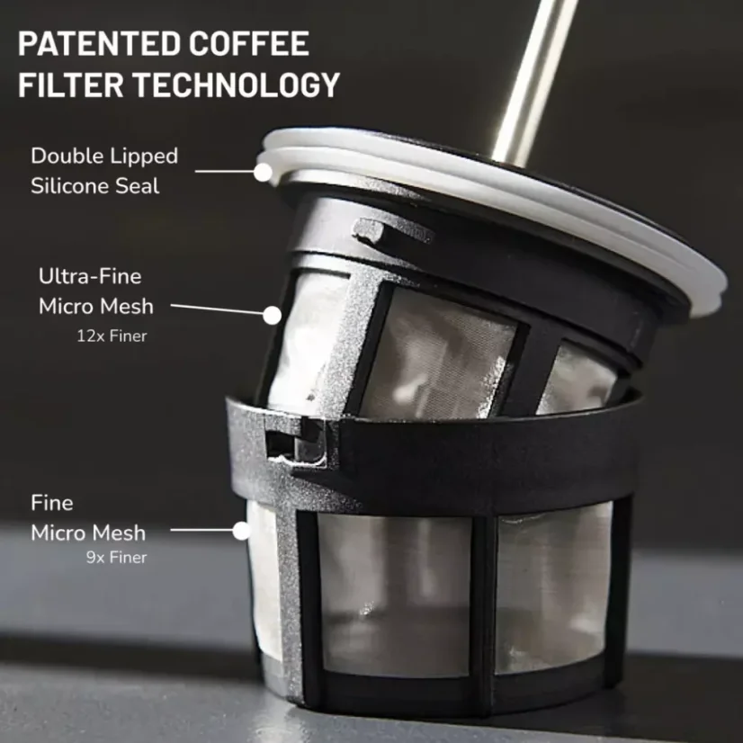 Espro Ultra Light Coffee Press v čiernej farbe s objemom 450 ml je vyrobený z nehrdzavejúcej ocele, ktorá zabezpečuje dlhú trvanlivosť a odolnosť. Tento French press je ideálny na prípravu aromatickej kávy.