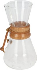 Chemex-Filterkaffisystem, Glaskänn mat engem Holzrand an engem Lieder-Bändchen.