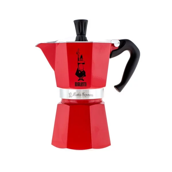 Bialetti Moka Express for 6 cups in red color.