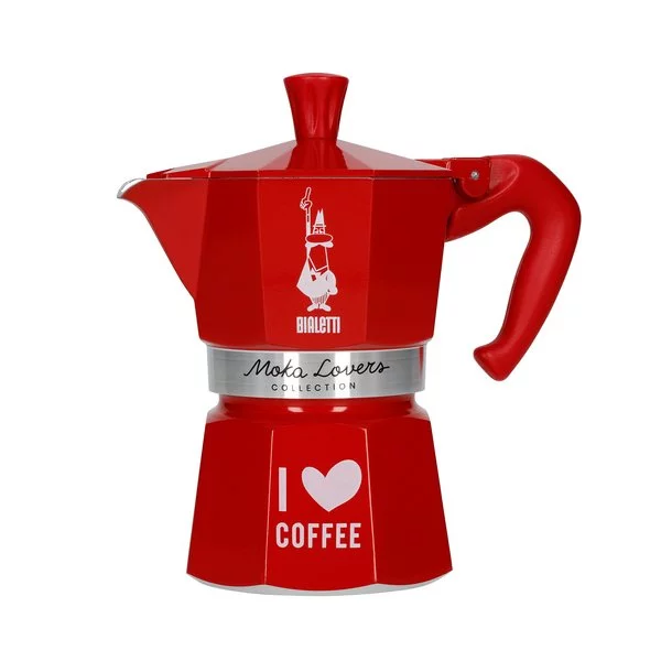Cafetière Bialetti Moka Express Love pour 3 tasses, en couleur rouge.