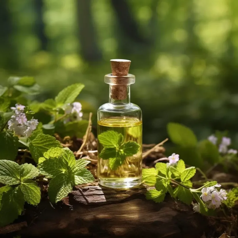 Flacon d'huile essentielle de mélisse, 10 ml, avec certificat 100% Bio, offre un arôme naturel et apaisant.
