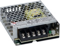 Transformator 24V 50W, an enger perforéierter Metallkëscht mat enger Placklinn an enger Rei Klemmen. Transformator 24V 50W, an enger perforéierter Metallkëscht mat enger Placklinn an enger Rei Klemmen.
