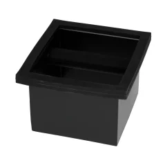 Built-in black rubber knock box for used coffee on a white background