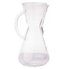 Glass Chemex with a handle for easy handling, ideal for making filtered coffee.
