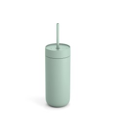 Mint-colored tumbler with a straw for cold beverages.